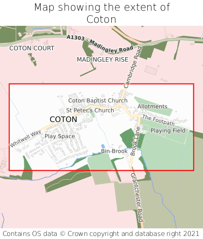Map showing extent of Coton as bounding box