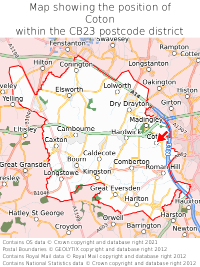 Map showing location of Coton within CB23