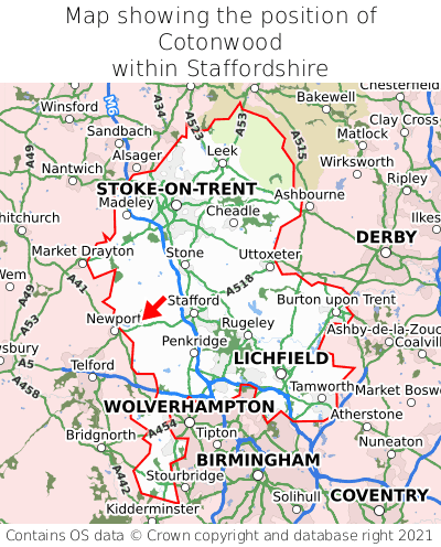 Map showing location of Cotonwood within Staffordshire