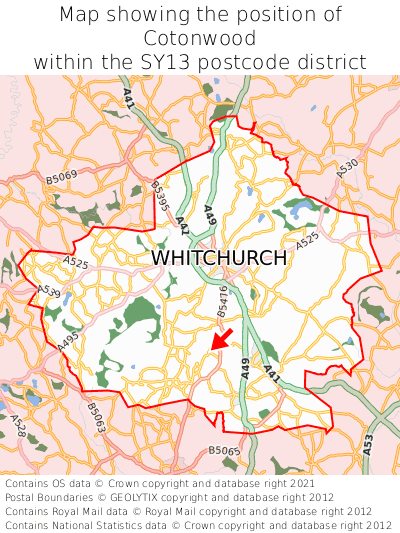 Map showing location of Cotonwood within SY13