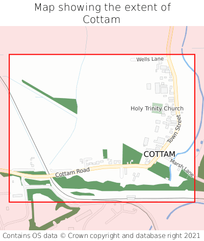 Map showing extent of Cottam as bounding box