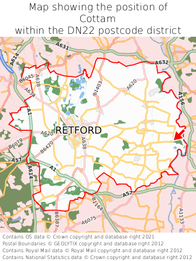 Map showing location of Cottam within DN22