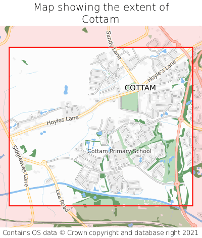 Map showing extent of Cottam as bounding box