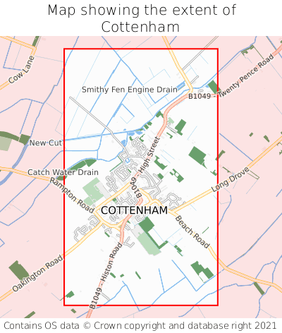 Map showing extent of Cottenham as bounding box