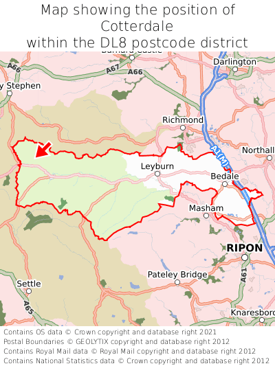 Map showing location of Cotterdale within DL8