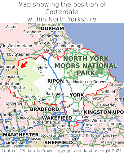Map showing location of Cotterdale within North Yorkshire