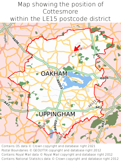 Map showing location of Cottesmore within LE15