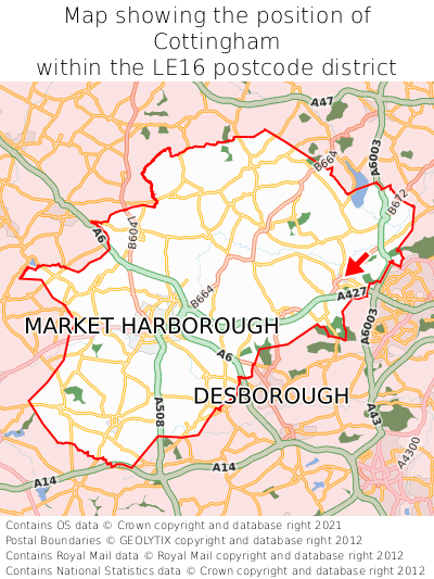 Map showing location of Cottingham within LE16