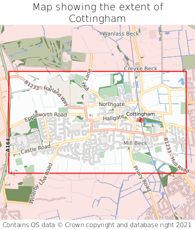 Map showing extent of Cottingham as bounding box