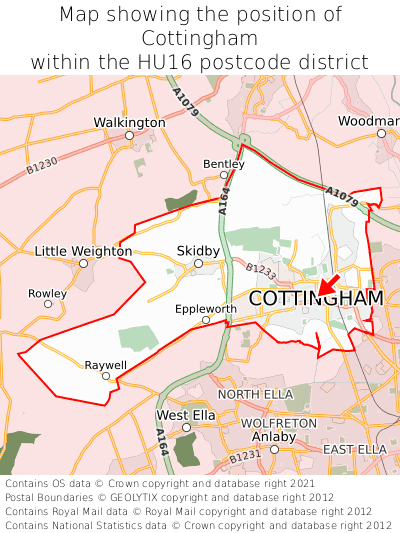 Map showing location of Cottingham within HU16