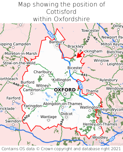 Map showing location of Cottisford within Oxfordshire