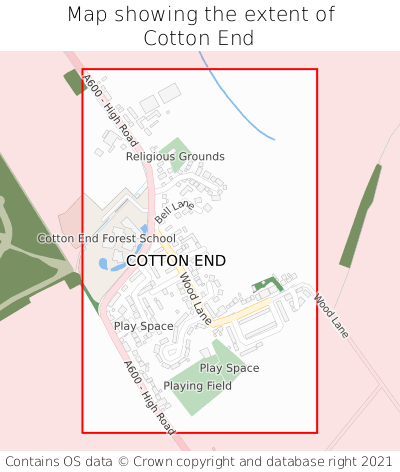Map showing extent of Cotton End as bounding box