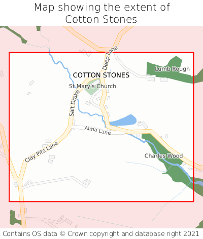 Map showing extent of Cotton Stones as bounding box