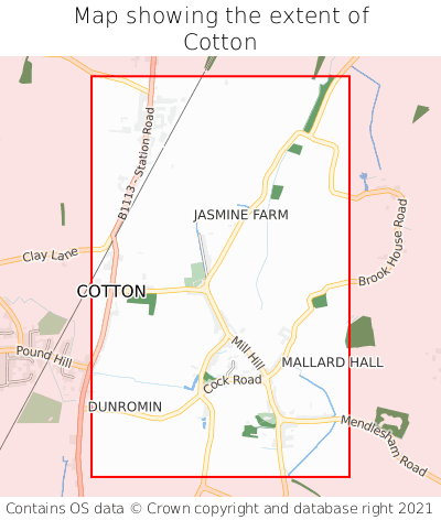 Map showing extent of Cotton as bounding box