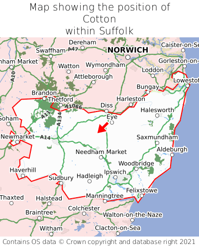 Map showing location of Cotton within Suffolk