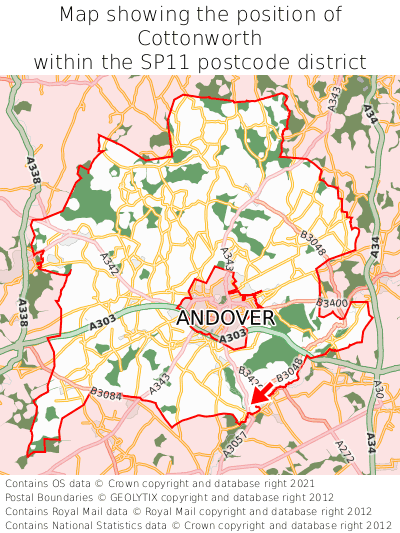 Map showing location of Cottonworth within SP11