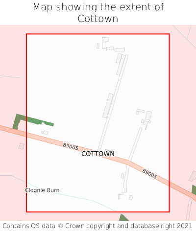 Map showing extent of Cottown as bounding box
