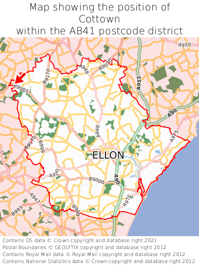 Map showing location of Cottown within AB41