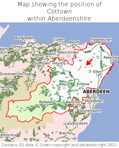 Map showing location of Cottown within Aberdeenshire