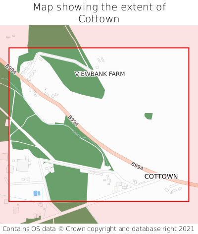 Map showing extent of Cottown as bounding box