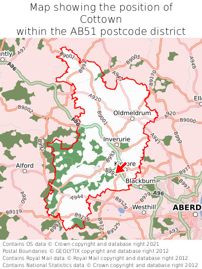 Map showing location of Cottown within AB51