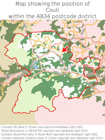 Map showing location of Coull within AB34