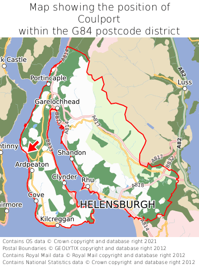 Map showing location of Coulport within G84