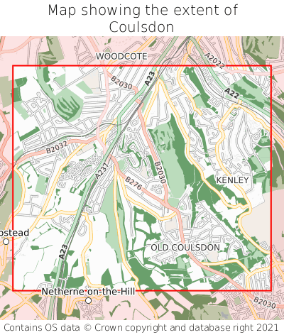 Map showing extent of Coulsdon as bounding box