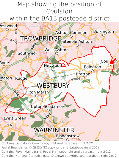 Map showing location of Coulston within BA13