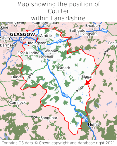 Map showing location of Coulter within Lanarkshire