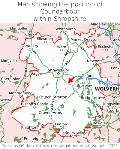 Map showing location of Coundarbour within Shropshire