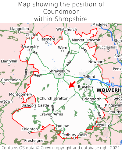 Map showing location of Coundmoor within Shropshire