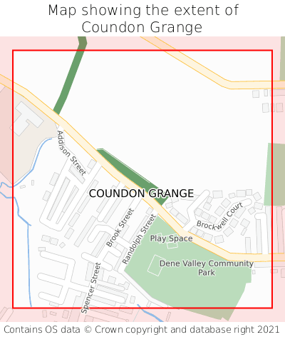 Map showing extent of Coundon Grange as bounding box