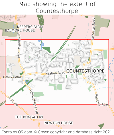 Map showing extent of Countesthorpe as bounding box