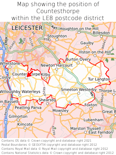 Map showing location of Countesthorpe within LE8