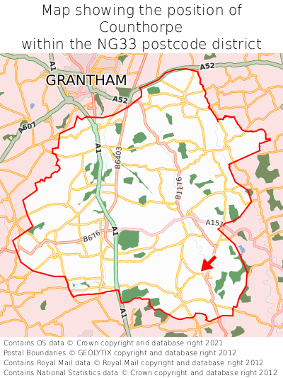 Map showing location of Counthorpe within NG33