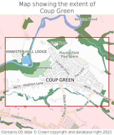Map showing extent of Coup Green as bounding box