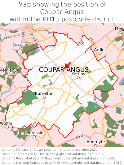 Map showing location of Coupar Angus within PH13