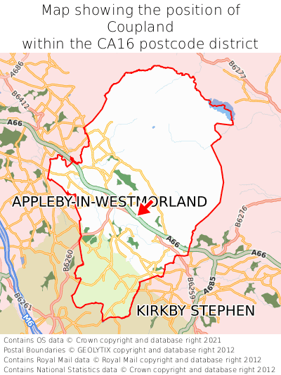 Map showing location of Coupland within CA16