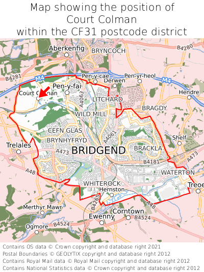 Map showing location of Court Colman within CF31