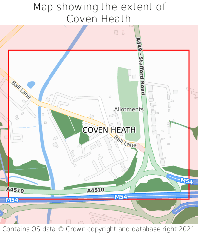 Map showing extent of Coven Heath as bounding box