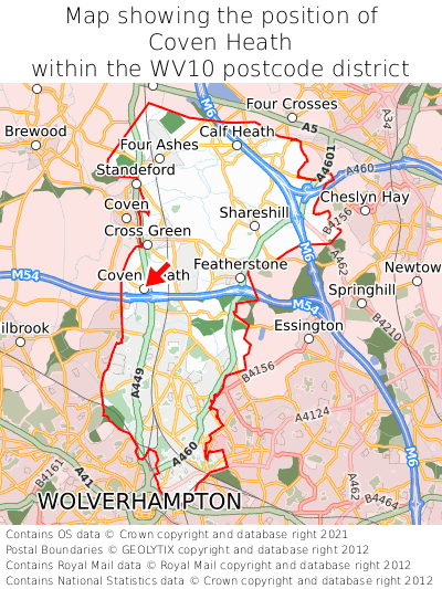 Map showing location of Coven Heath within WV10