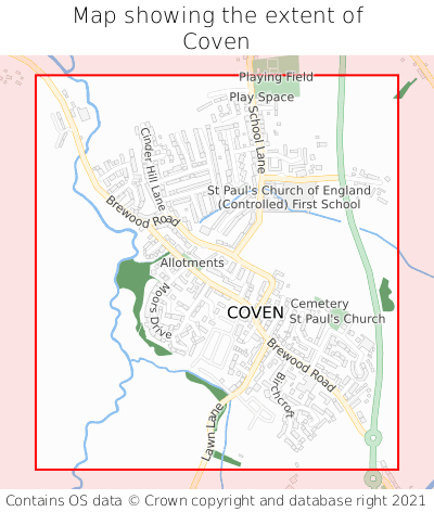 Map showing extent of Coven as bounding box