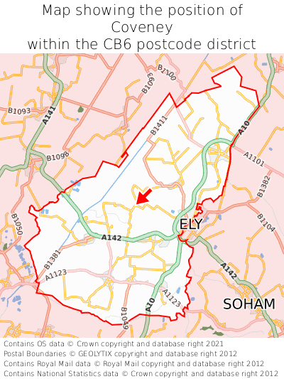 Map showing location of Coveney within CB6