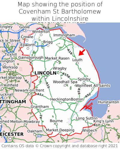 Map showing location of Covenham St Bartholomew within Lincolnshire
