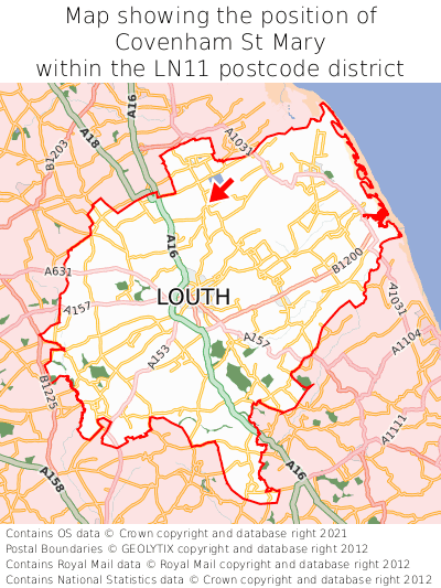 Map showing location of Covenham St Mary within LN11