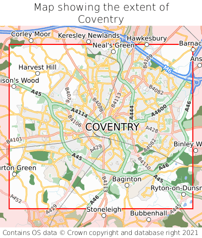 Map showing extent of Coventry as bounding box