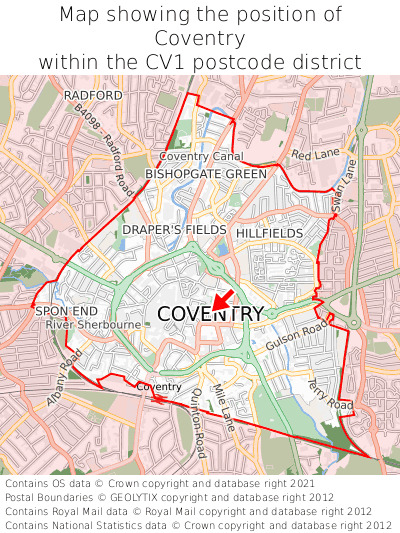 Map showing location of Coventry within CV1