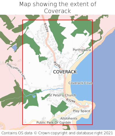 Map showing extent of Coverack as bounding box