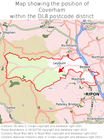 Map showing location of Coverham within DL8